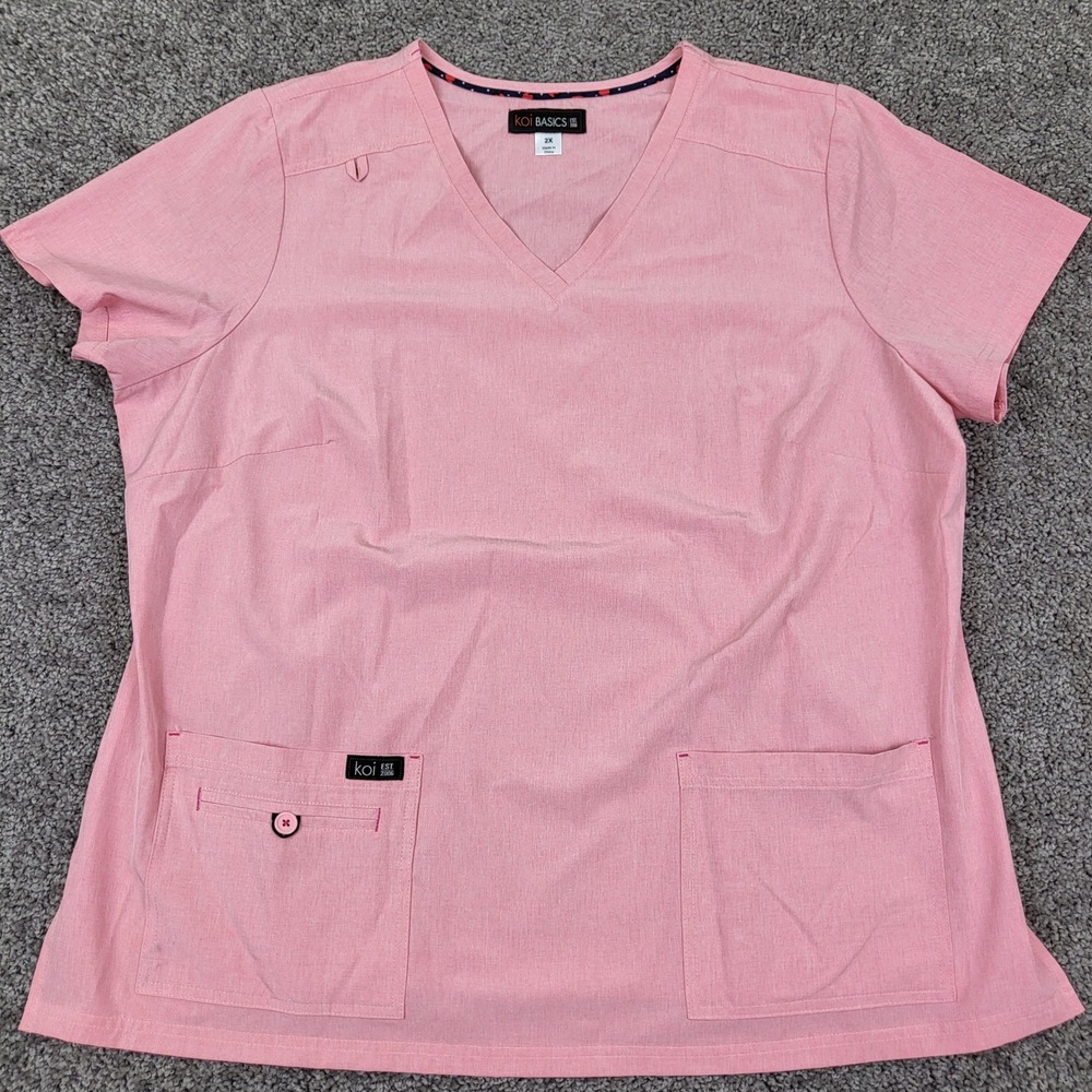 Koi Basics Scrub Top Womens 2X Pink Good V-Neck Stretch Pockets 373